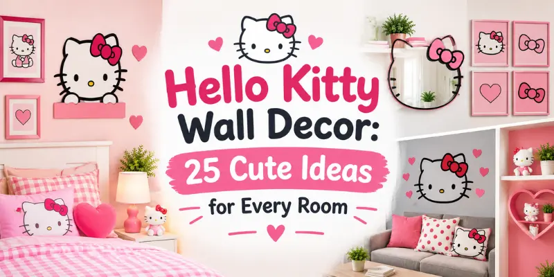 Hello Kitty wall decor with pink artwork, character posters, and adorable decorative accents for different rooms.